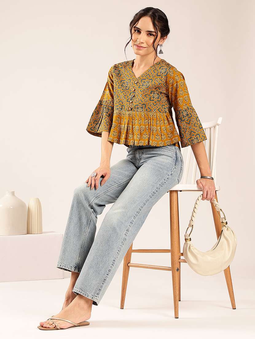 women printed bell sleeves peplum top - 22548326 -  Standard Image - 5