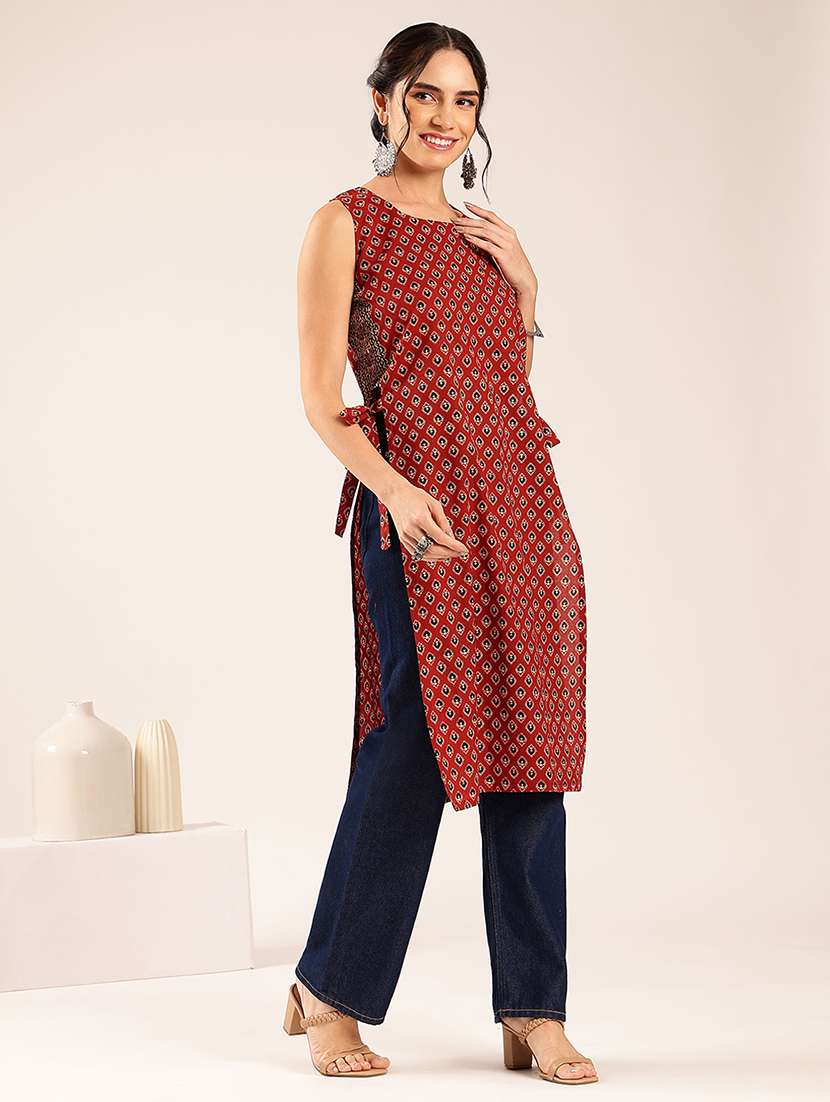 women printed sleeveless straight kurta - 22548332 -  Standard Image - 5