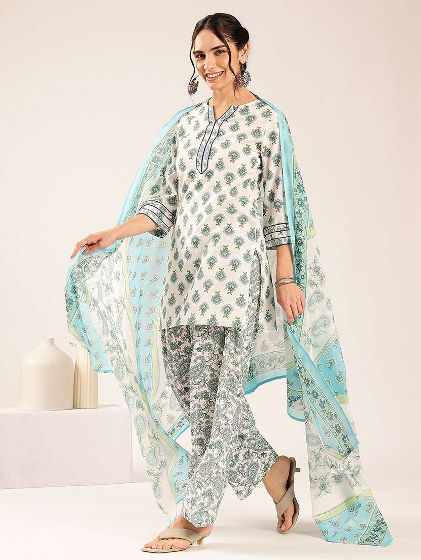 women printed three quarter sleeves kurta salwar set with dupatta - 22548347 -  Standard Image - 3