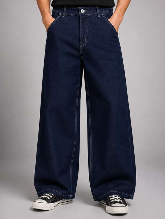 men solid mid rise baggy jeans