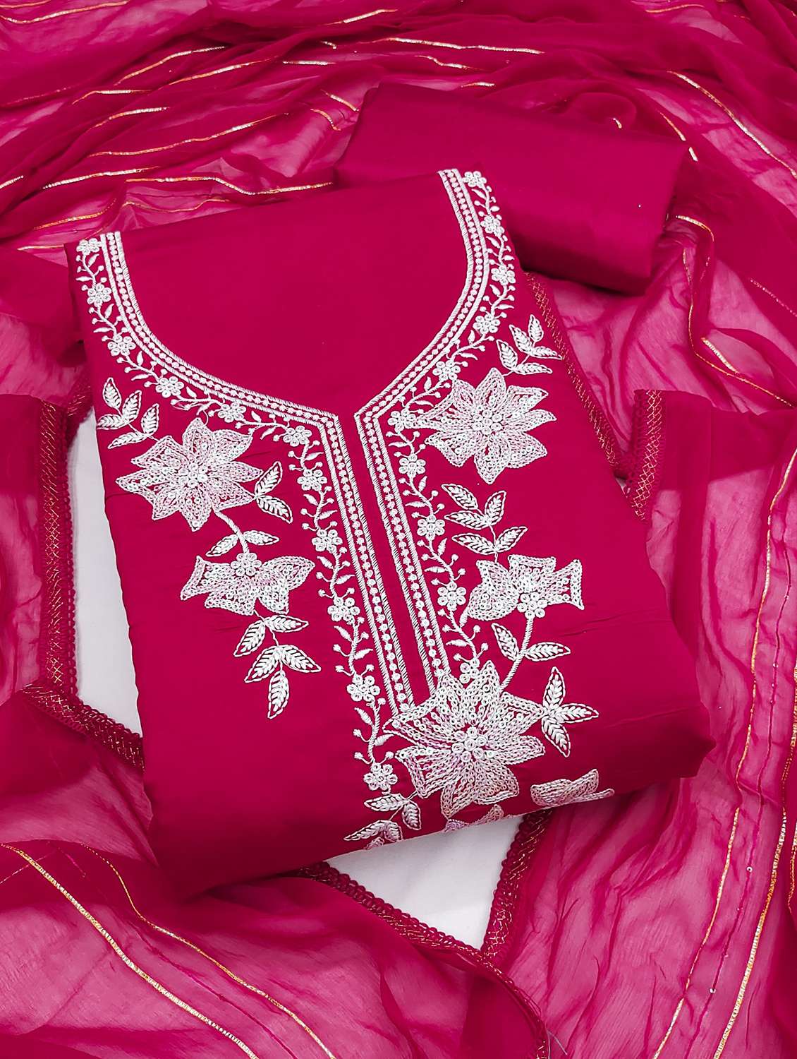 women embroidered unstitched suit set