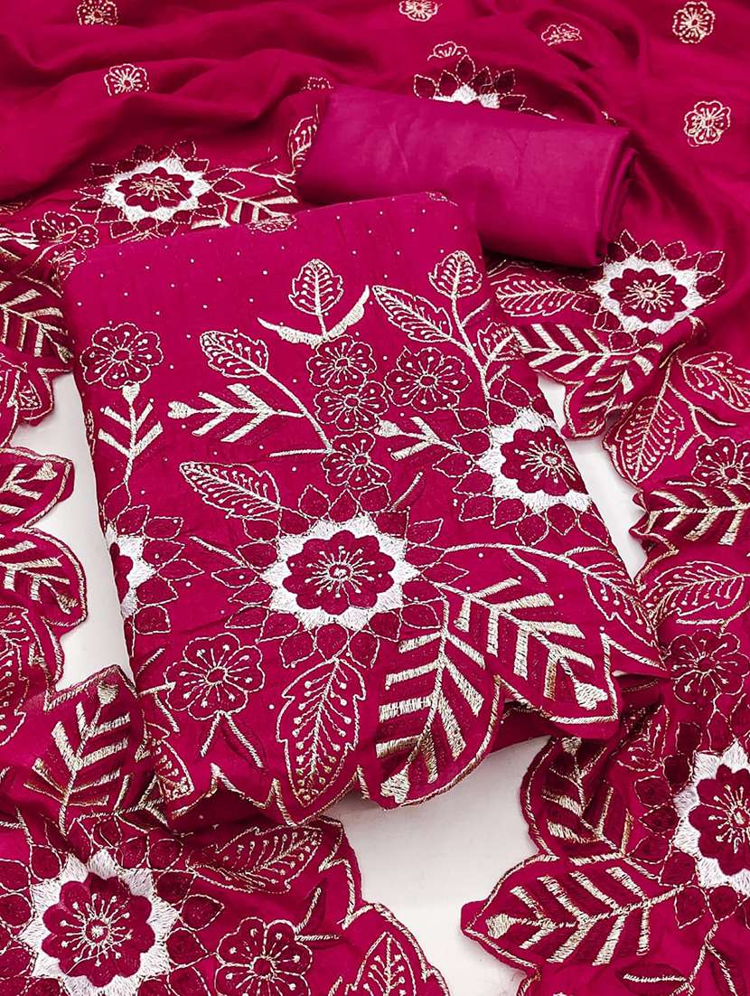 women solid with work unstitched suit set