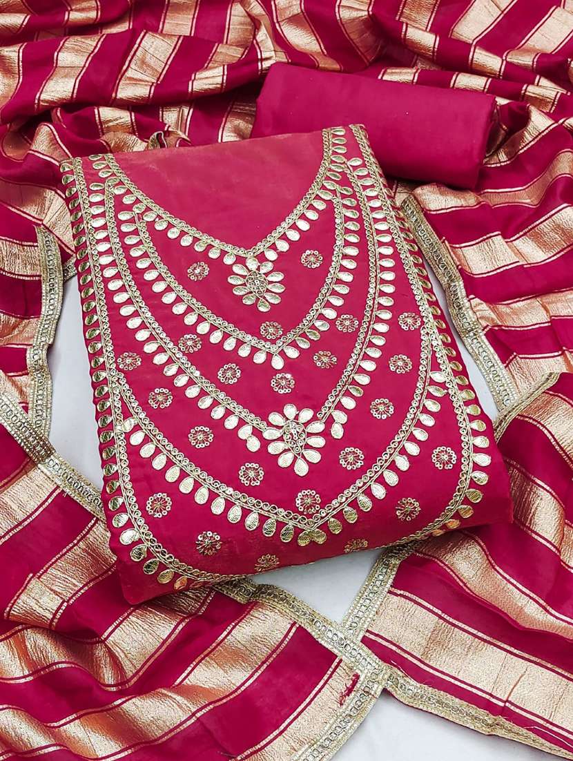 women solid with work unstitched suit set