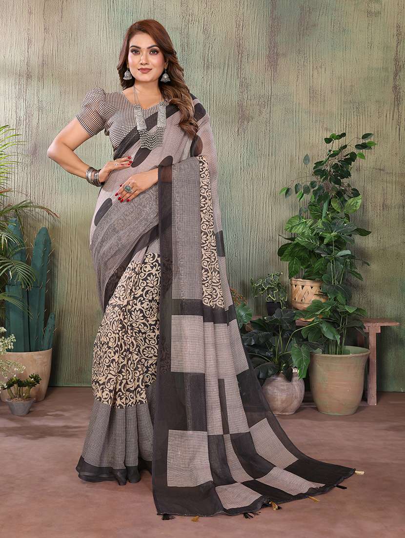 women printed casual wear saree with blouse