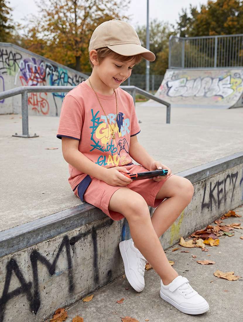 boys printed round neck t-shirt and shorts set