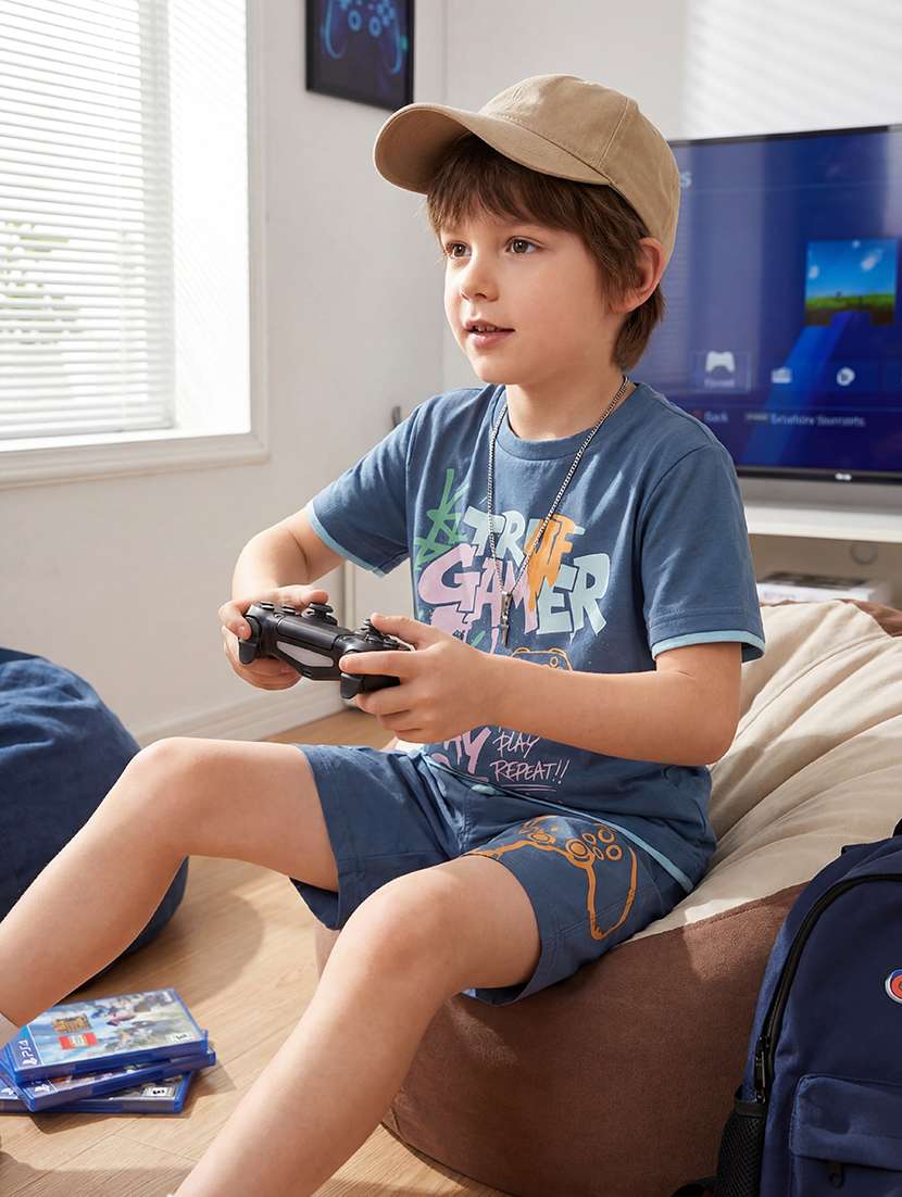 boys printed round neck t-shirt and shorts set
