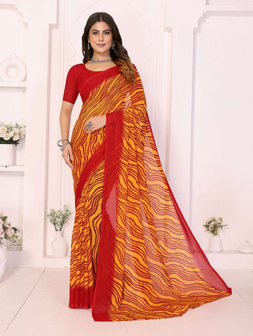 women printed casual wear saree with blouse