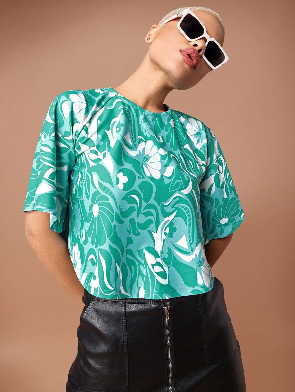 green polyester regular top