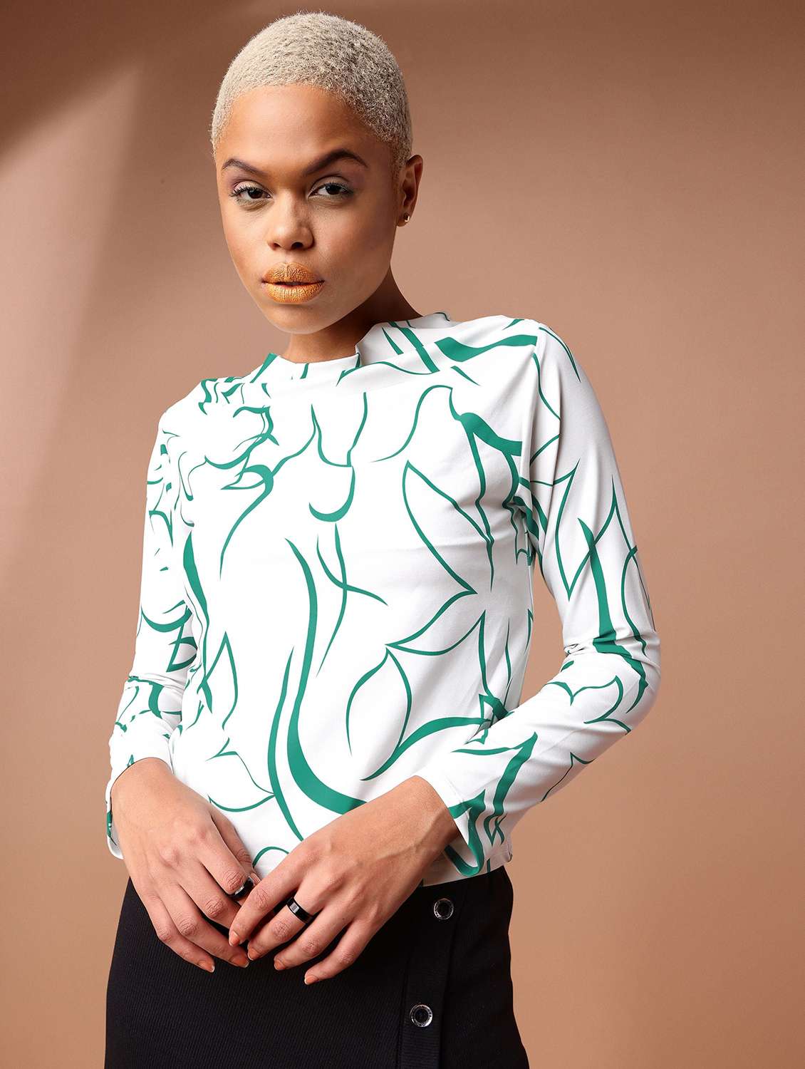 women printed long sleeves regular top