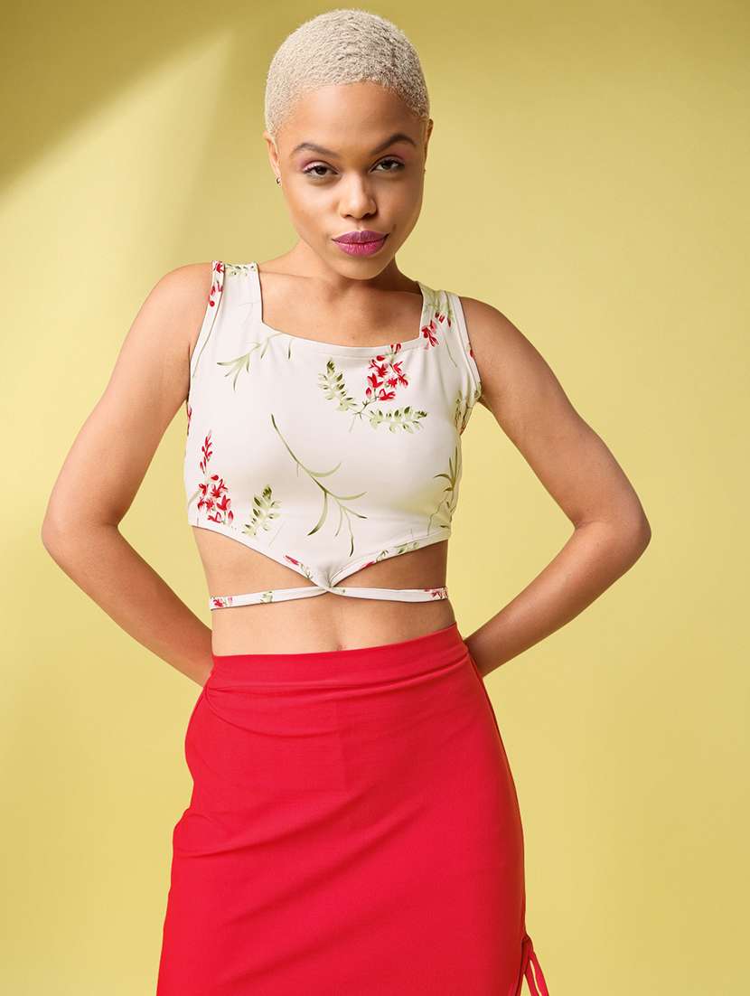 women printed sleeveless crop top
