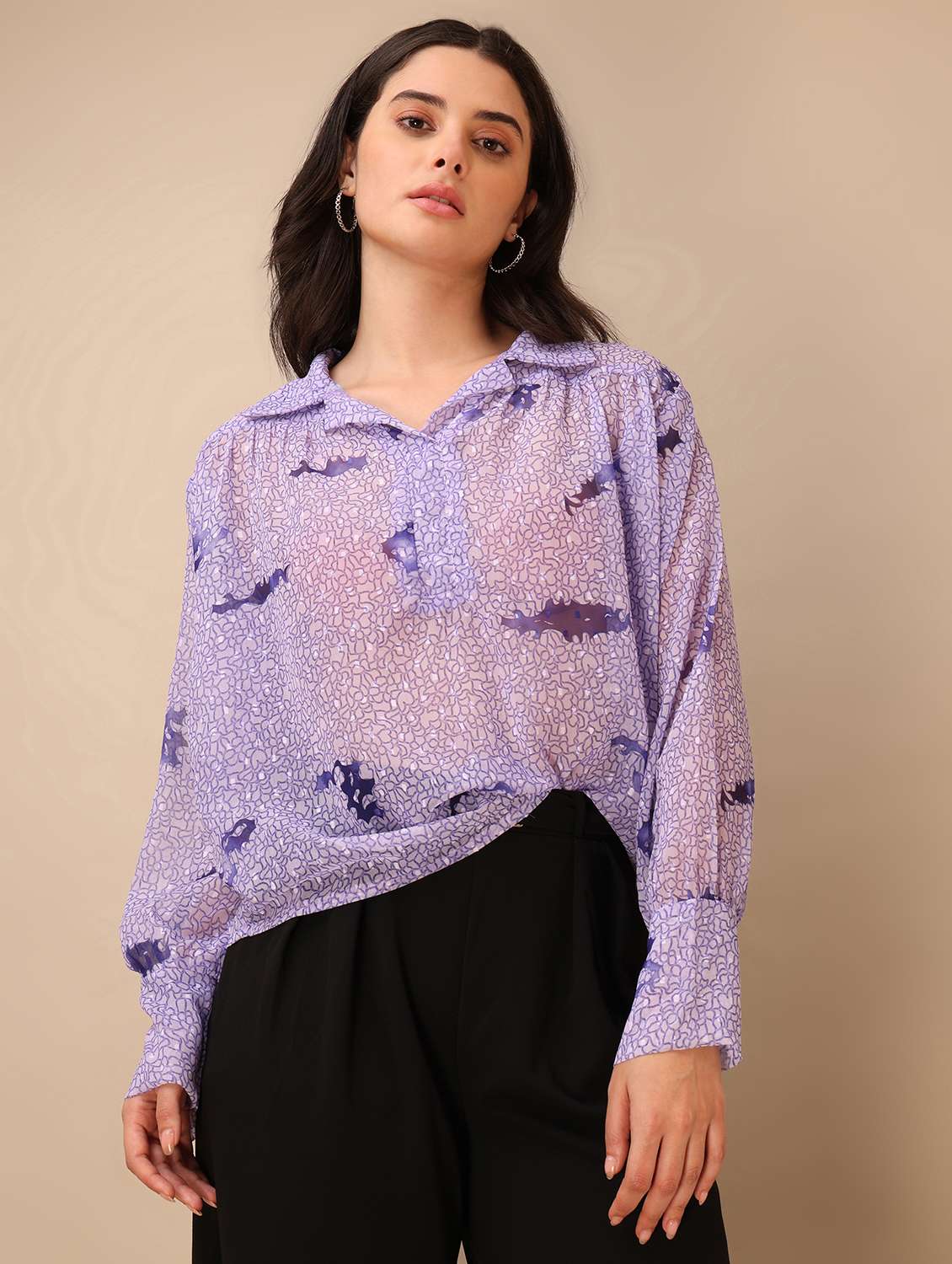 women printed long sleeves regular top