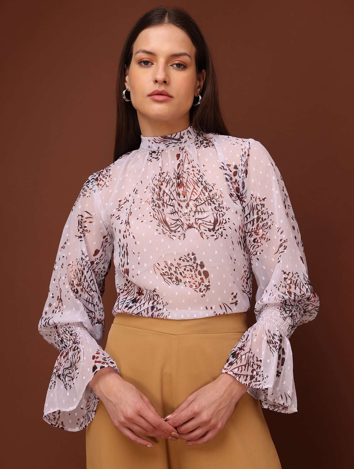 women printed high neck regular top