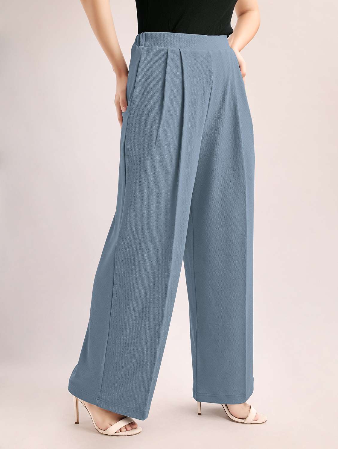 women solid high rise wide leg trouser - 22549092 -  Standard Image - 3