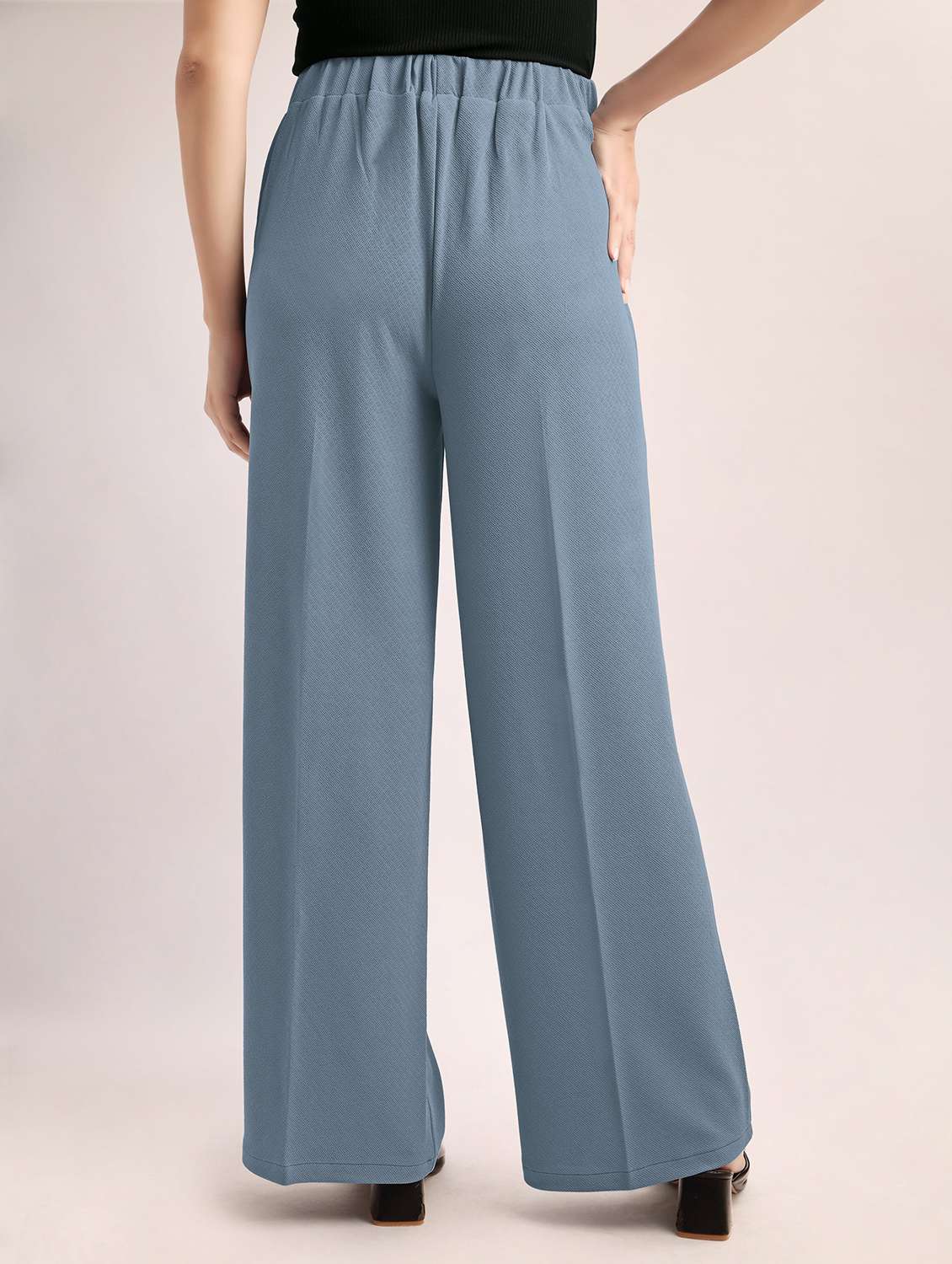 women solid high rise wide leg trouser - 22549100 -  Standard Image - 3