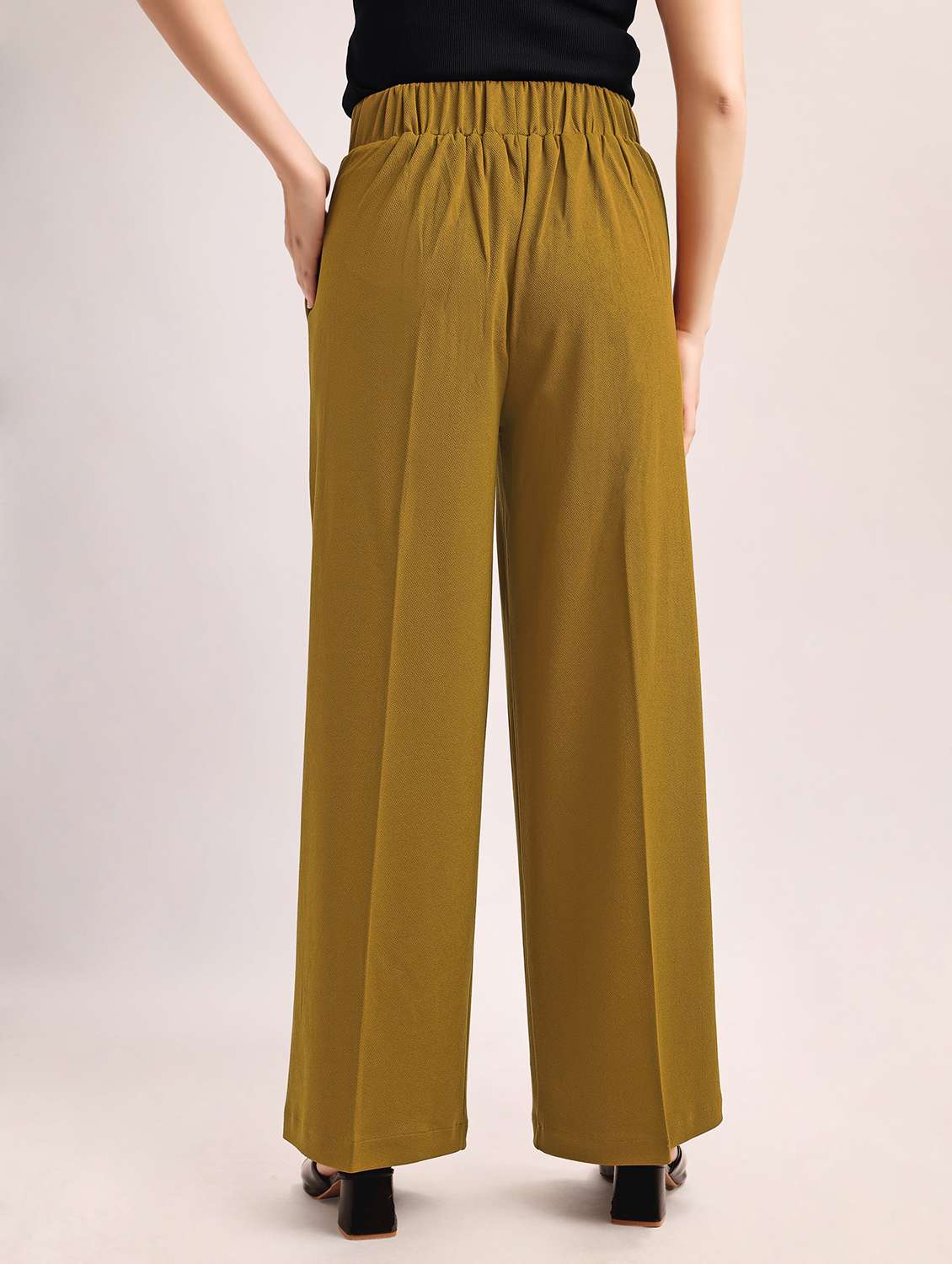 women solid high rise wide leg trouser - 22549101 -  Standard Image - 3
