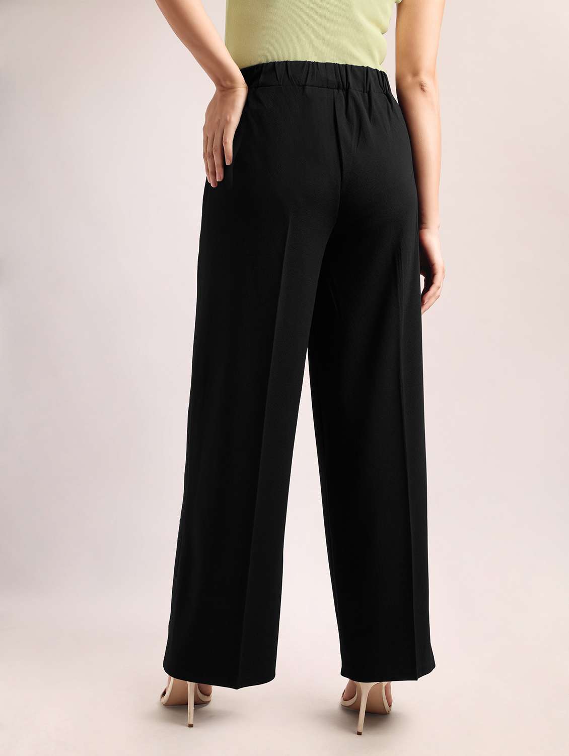 women solid high rise wide leg trouser - 22549103 -  Standard Image - 3