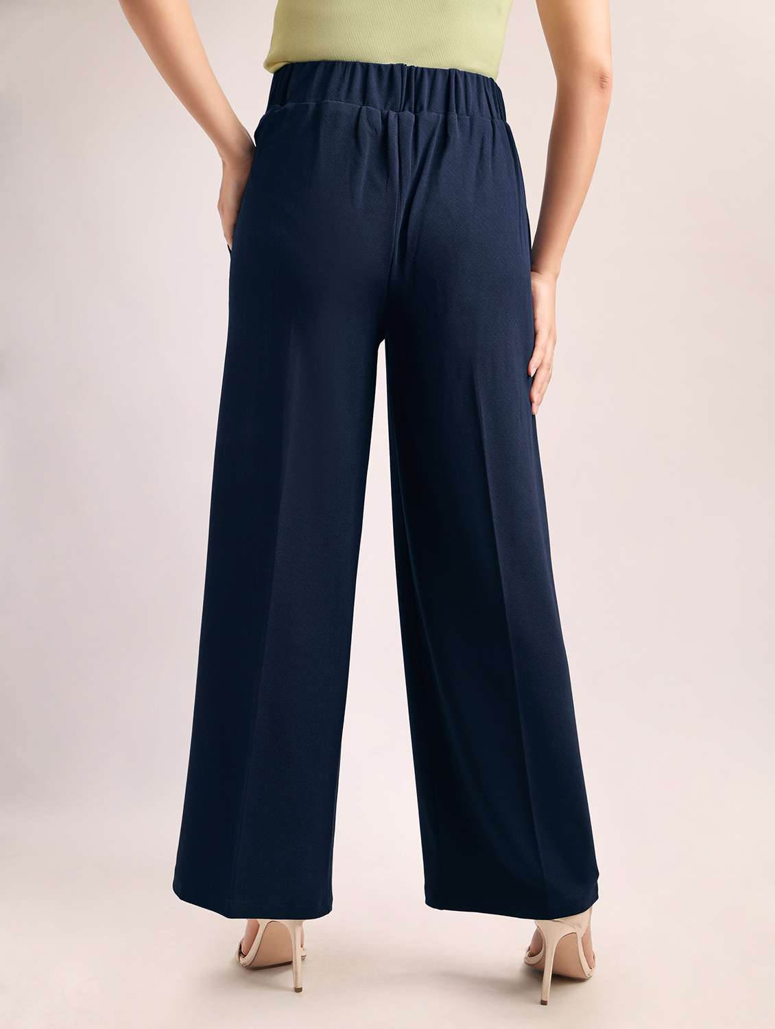 women solid high rise wide leg trouser - 22549106 -  Standard Image - 3