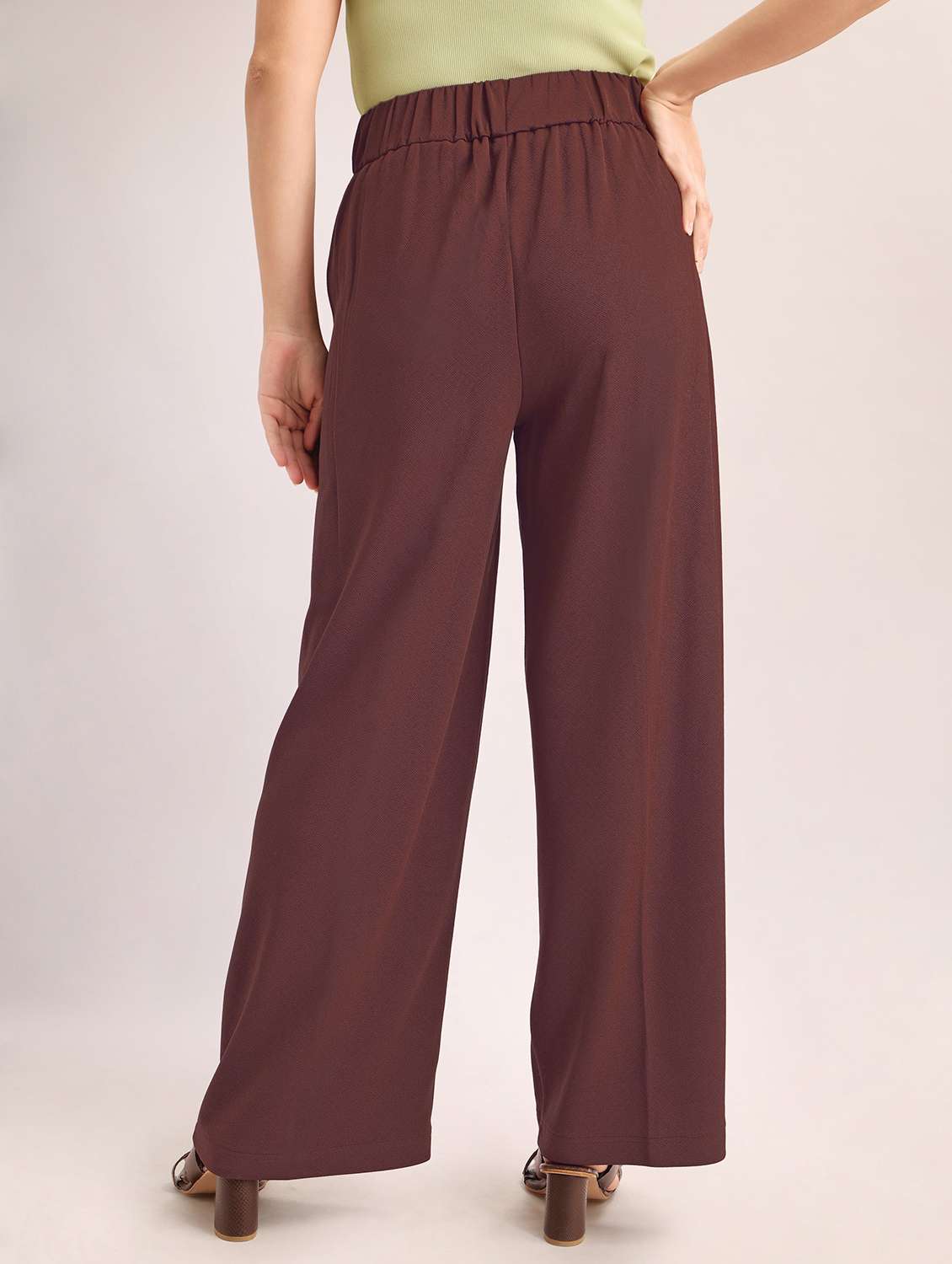 women solid high rise wide leg trouser - 22549107 -  Standard Image - 3