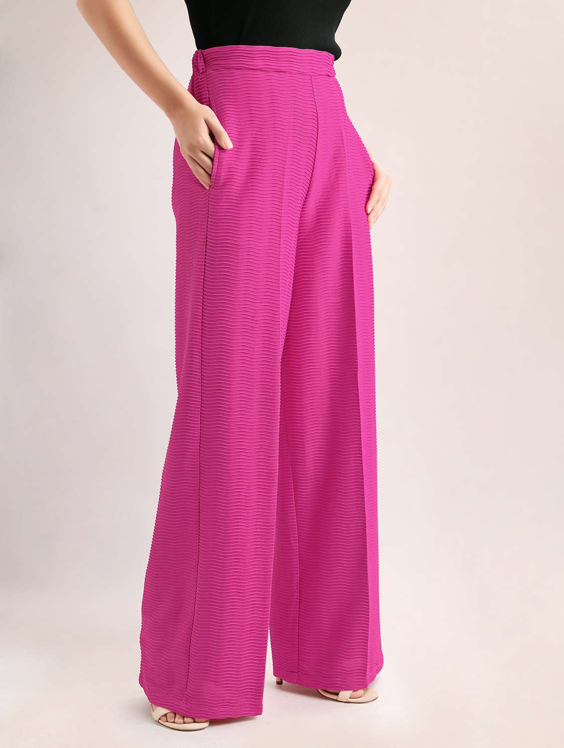 women self design high rise wide leg trouser - 22549108 -  Standard Image - 3