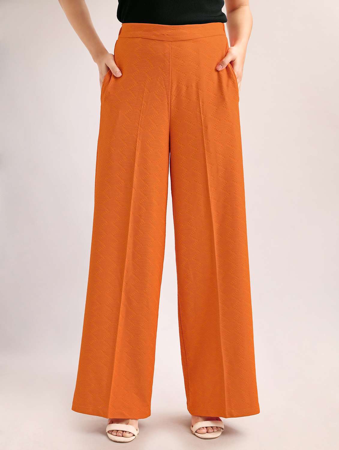 women self design high rise wide leg trouser