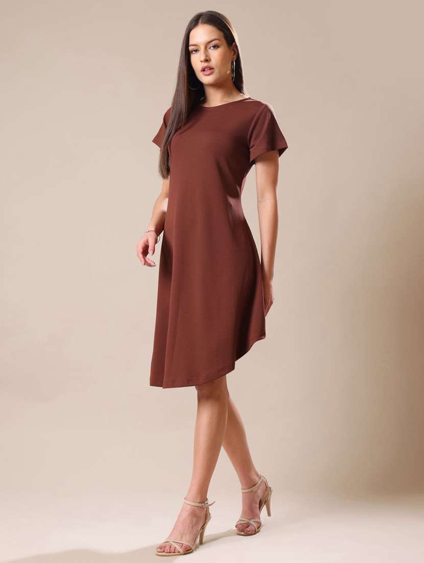 women solid short sleeves asymmetric dress - 22549148 -  Standard Image - 3