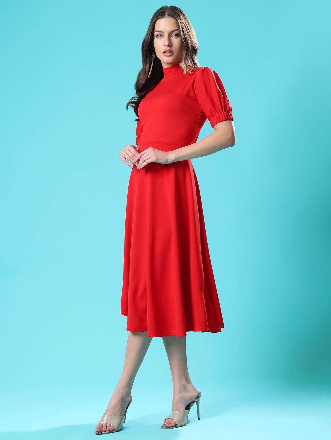 women printed puff sleeves fit and flare dress - 22549153 -  Standard Image - 3