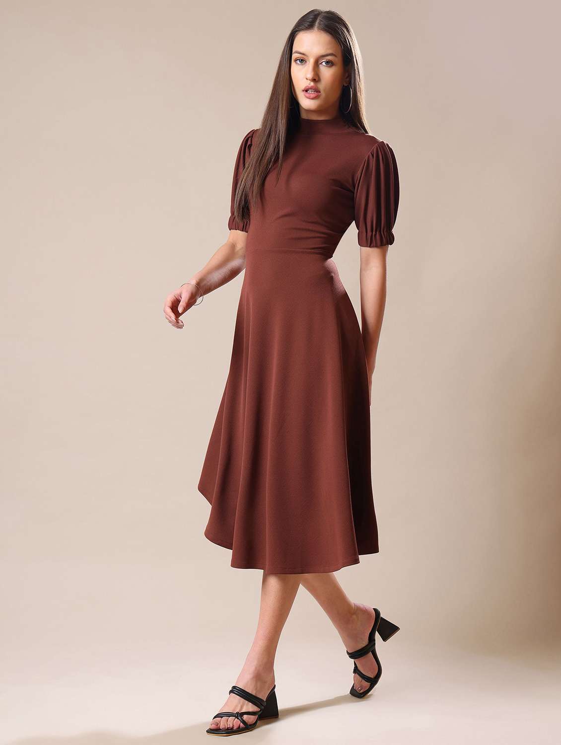 women printed puff sleeves fit and flare dress - 22549155 -  Standard Image - 3