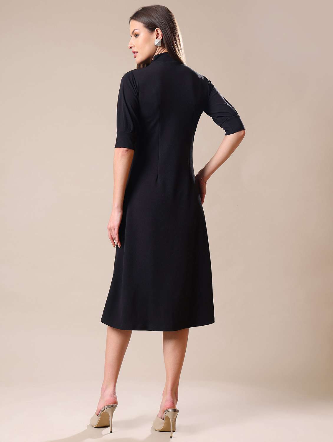 women solid short sleeves a-line dress - 22549157 -  Standard Image - 3