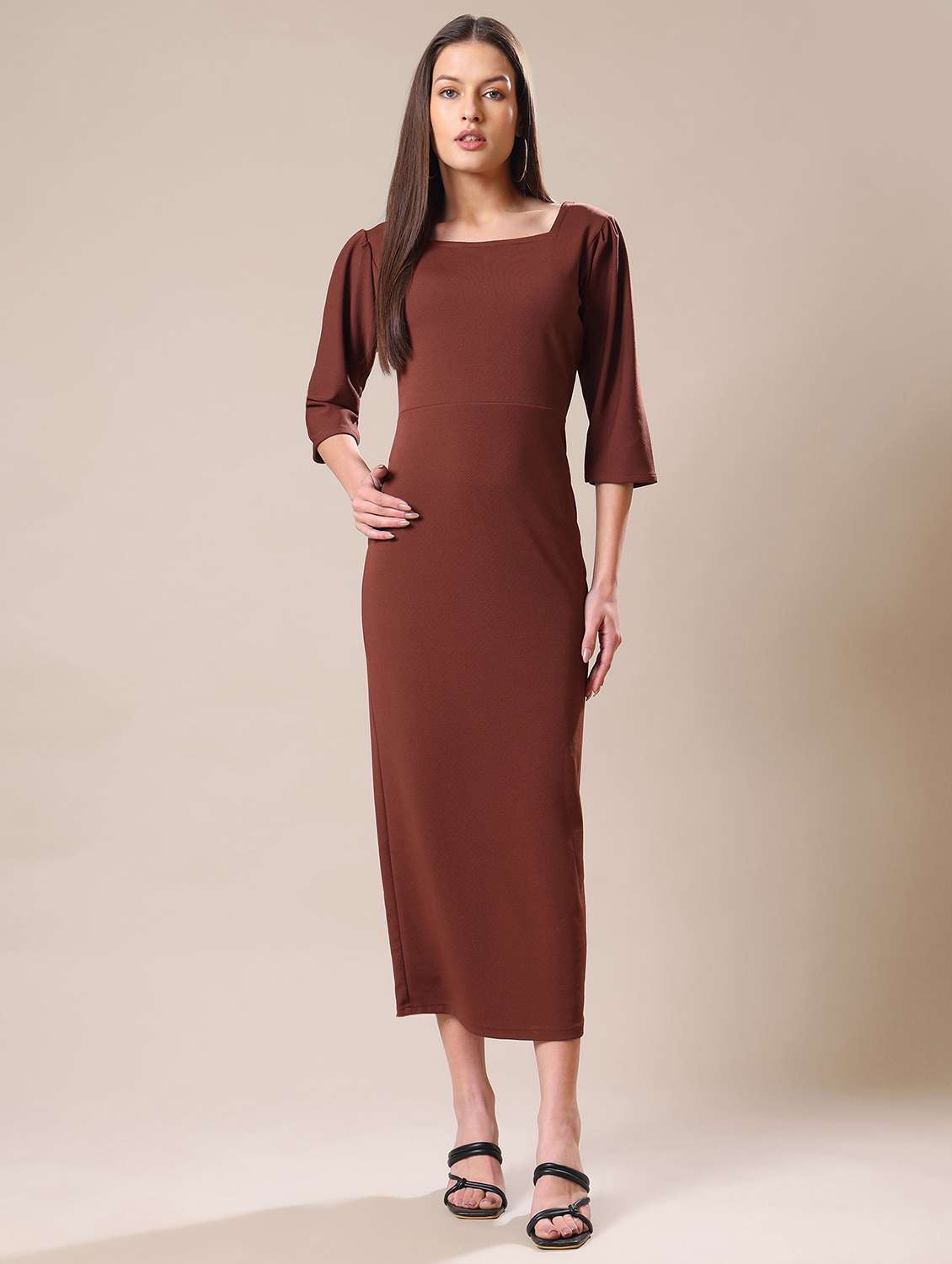 women solid square neck sheath dress