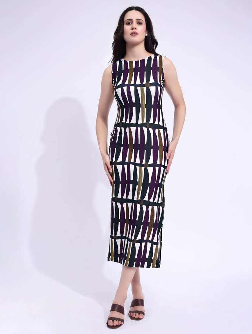 women printed sleeveless sheath dress