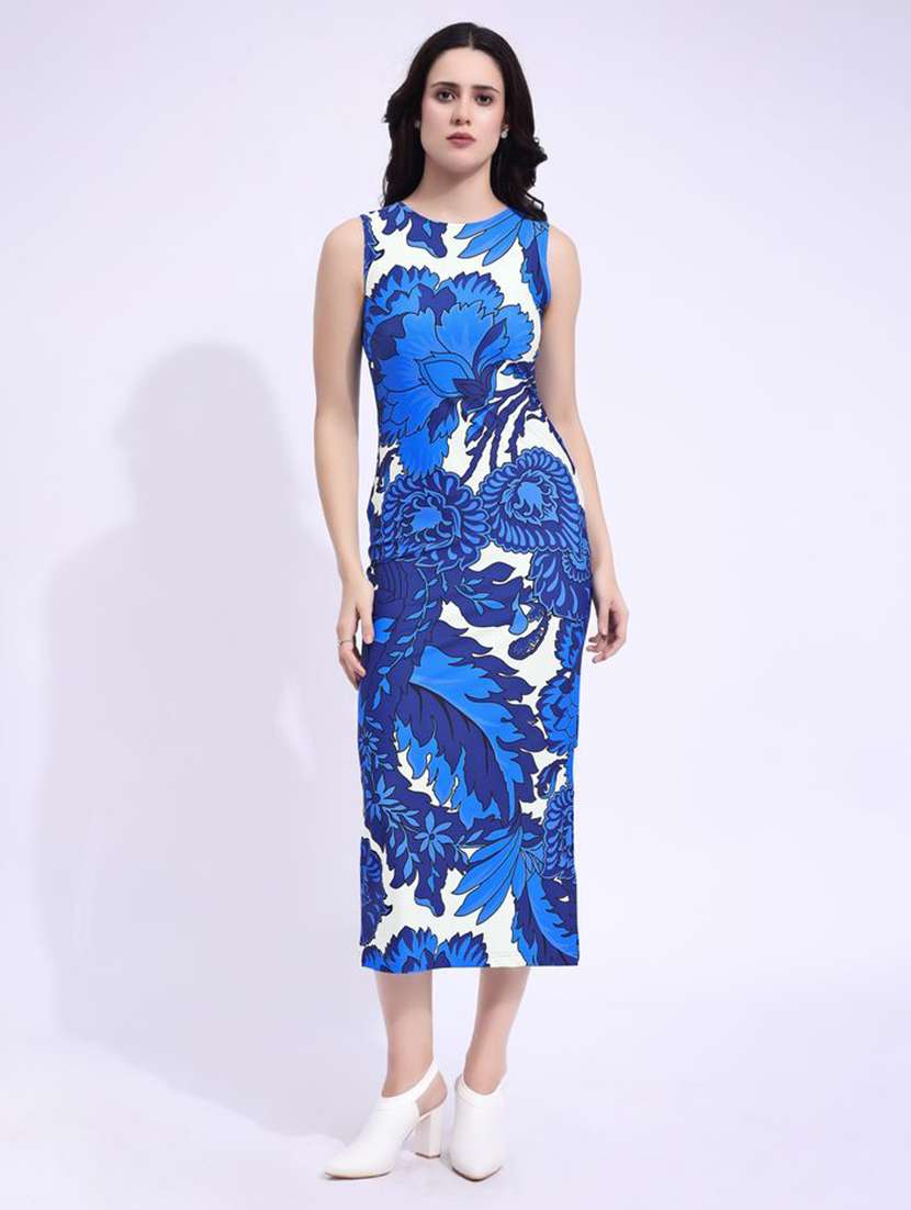 women printed sleeveless sheath dress