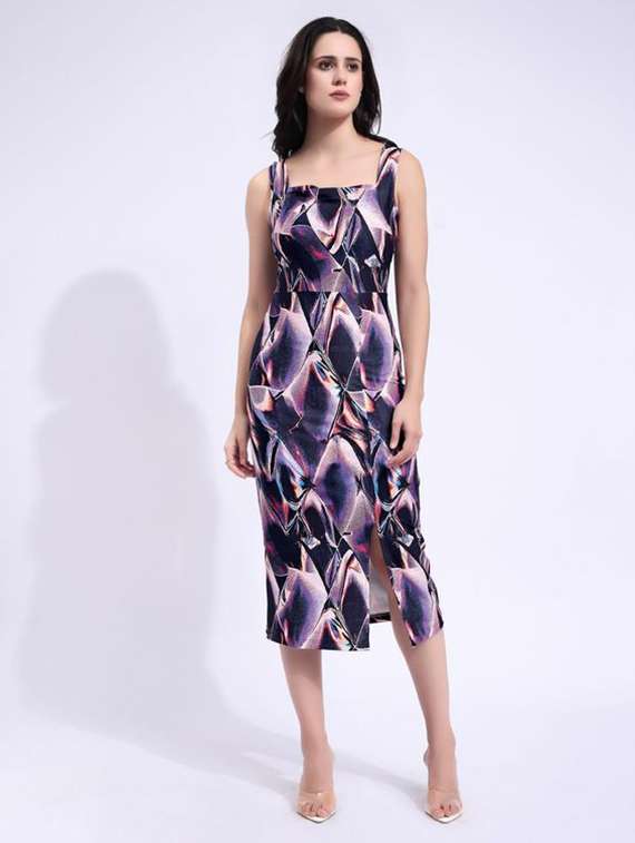 women printed sleeveless bodycon dress