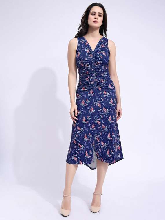 women printed sleeveless high low dress