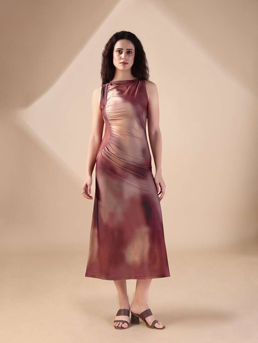 women printed sleeveless sheath dress