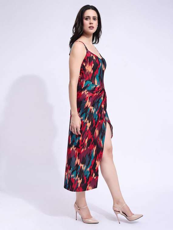 women printed shoulder strap asymmetric dress - 22549346 -  Standard Image - 3