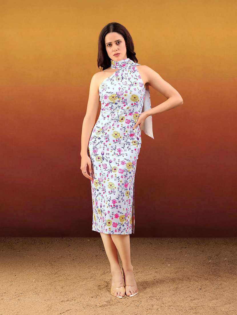 women printed sleeveless bodycon dress