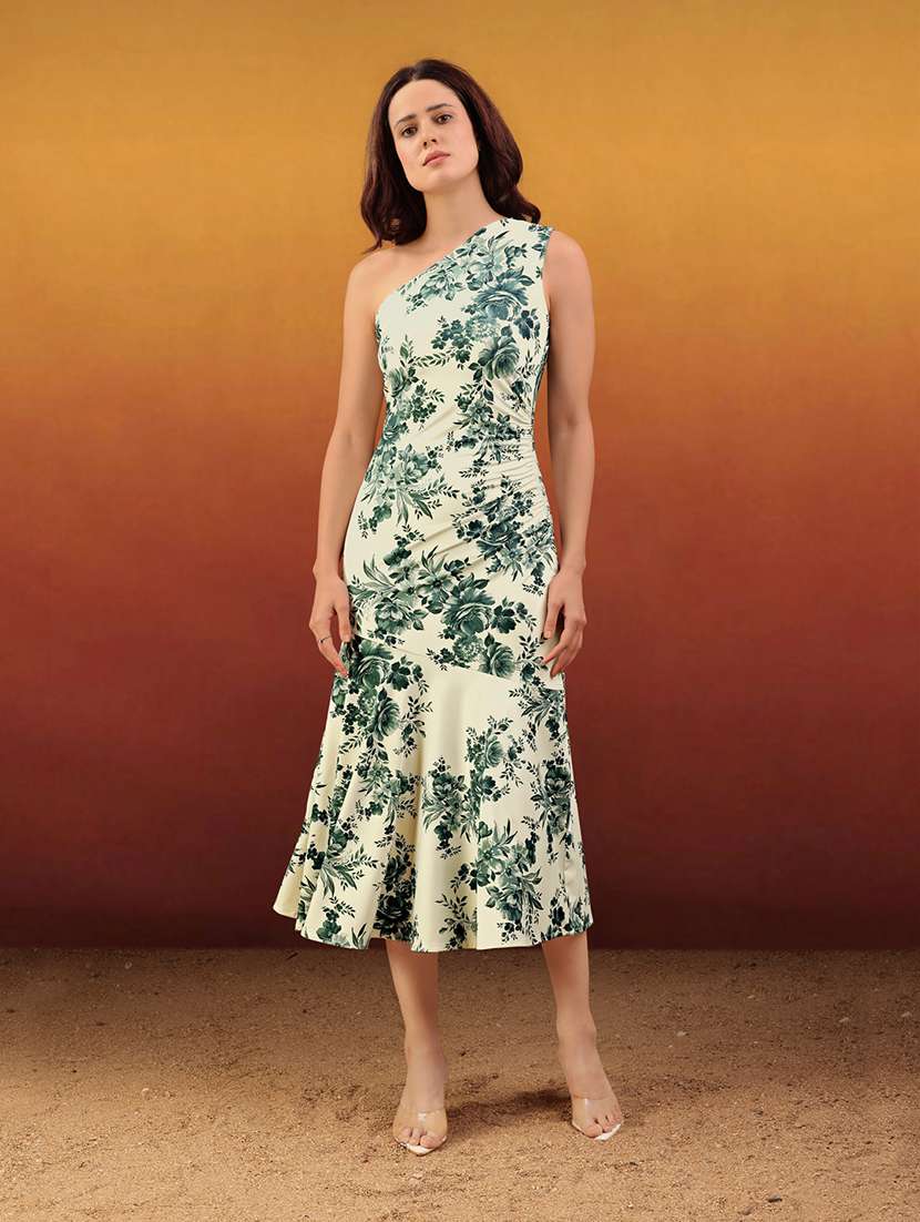 women printed single shoulder sheath dress