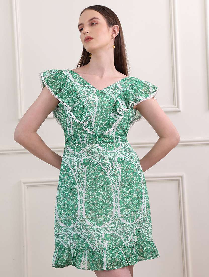 green georgette fit & flare dress