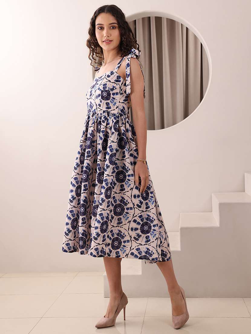 women printed shoulder strap fit and flare dress - 22549380 -  Standard Image - 3