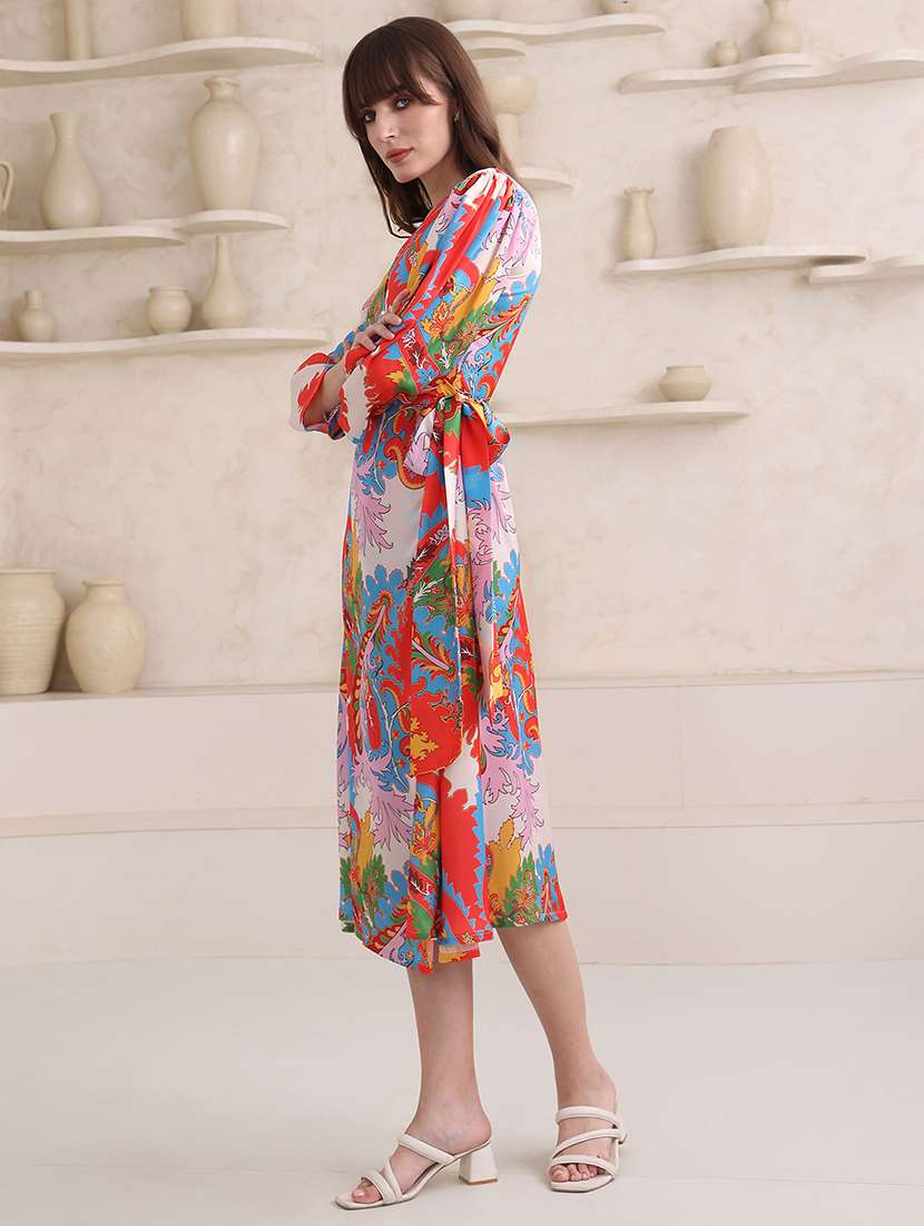 Women Printed Long Sleeves Wrap Dress - 22549399 -  Standard Image - 3