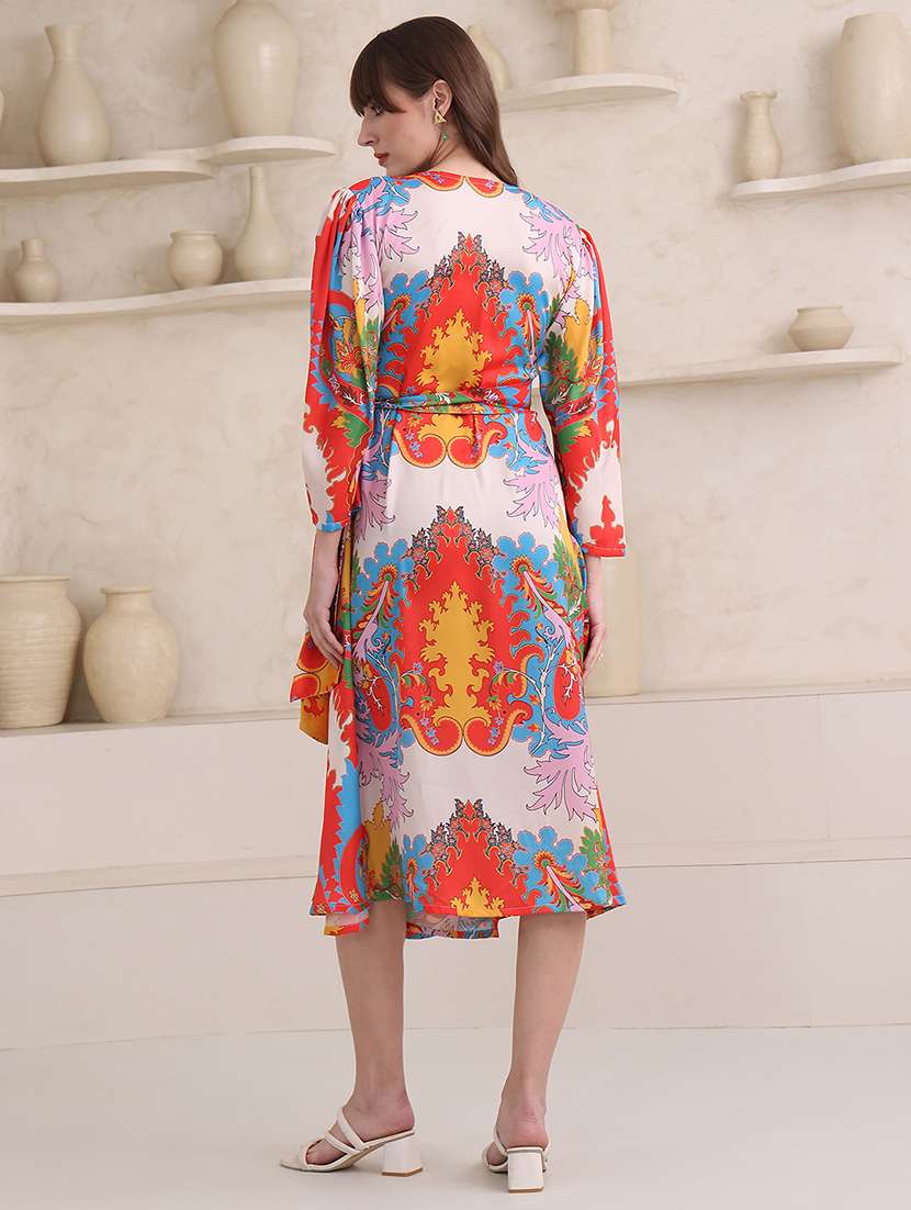 Women Printed Long Sleeves Wrap Dress - 22549399 -  Standard Image - 5