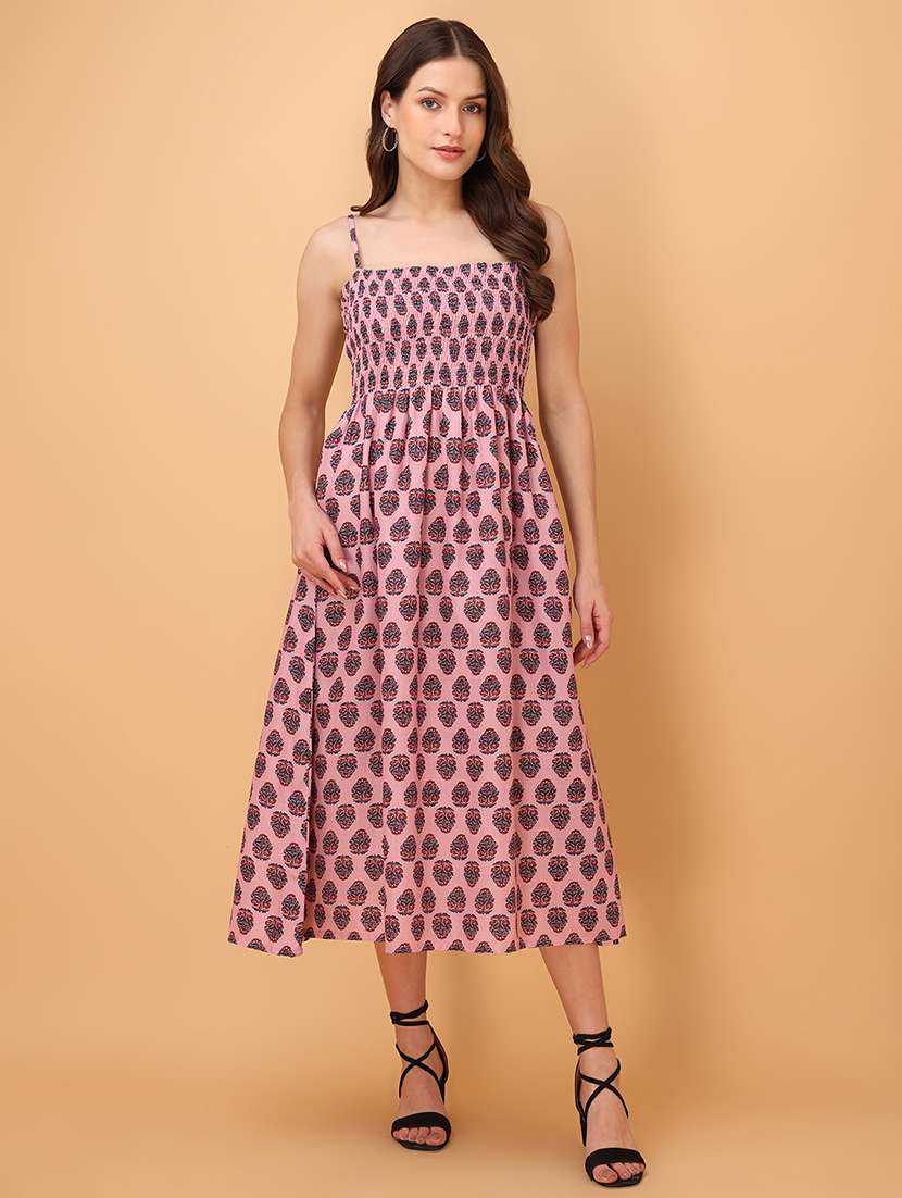 women printed shoulder strap fit and flare dress