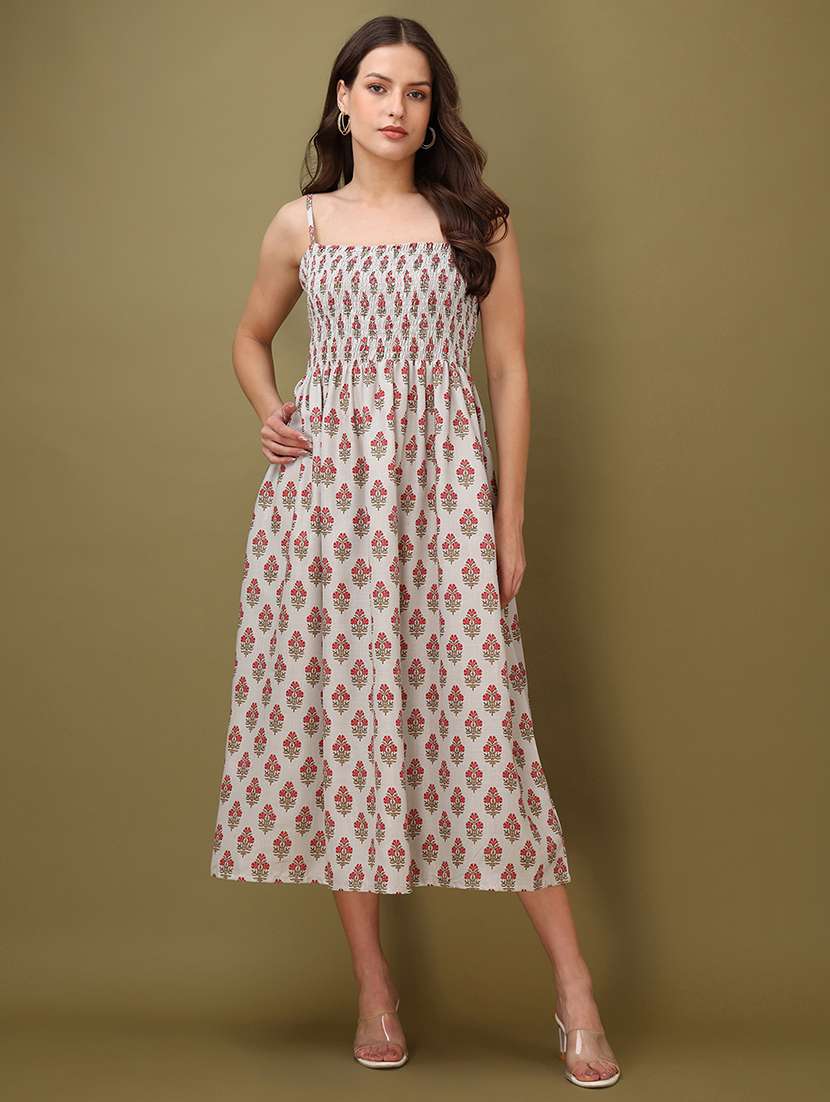 women printed shoulder strap fit and flare dress