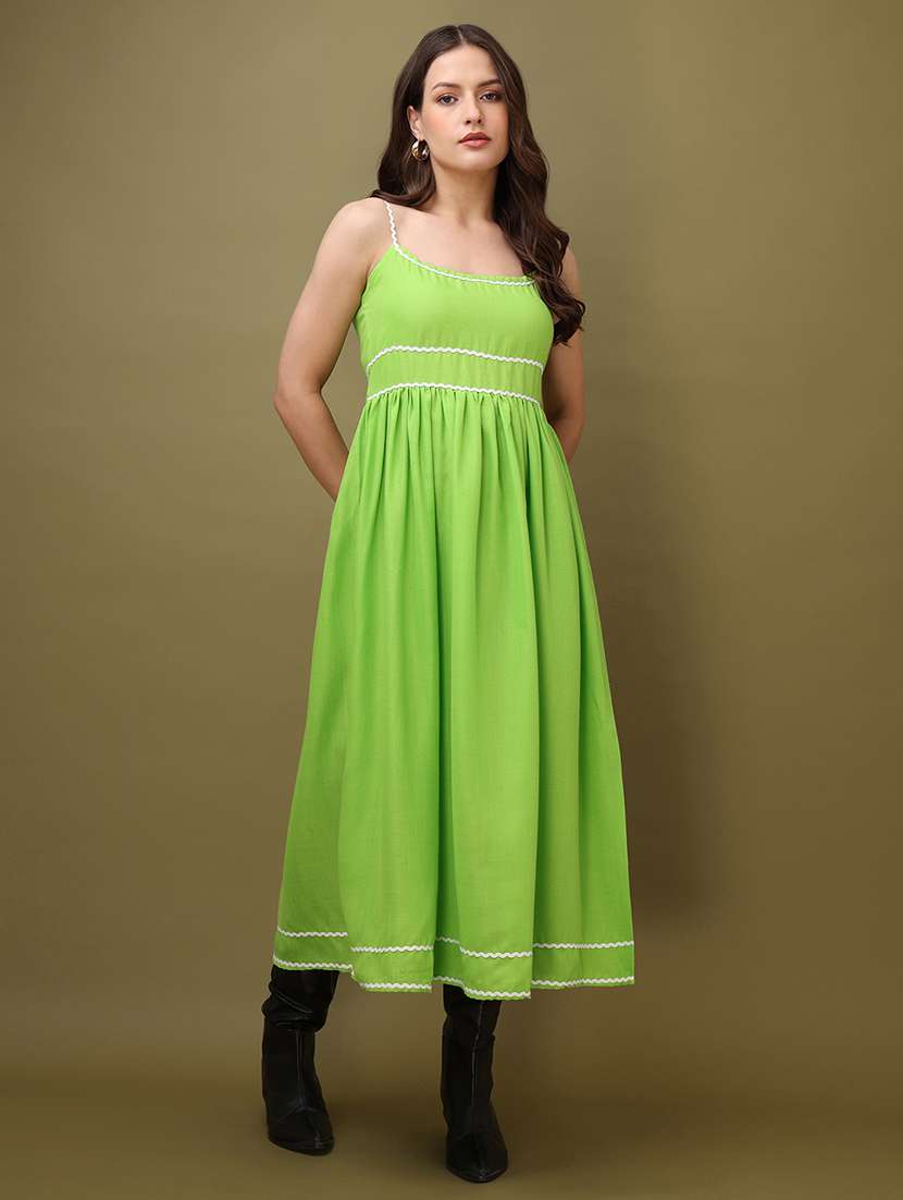 women solid shoulder strap fit and flare dress