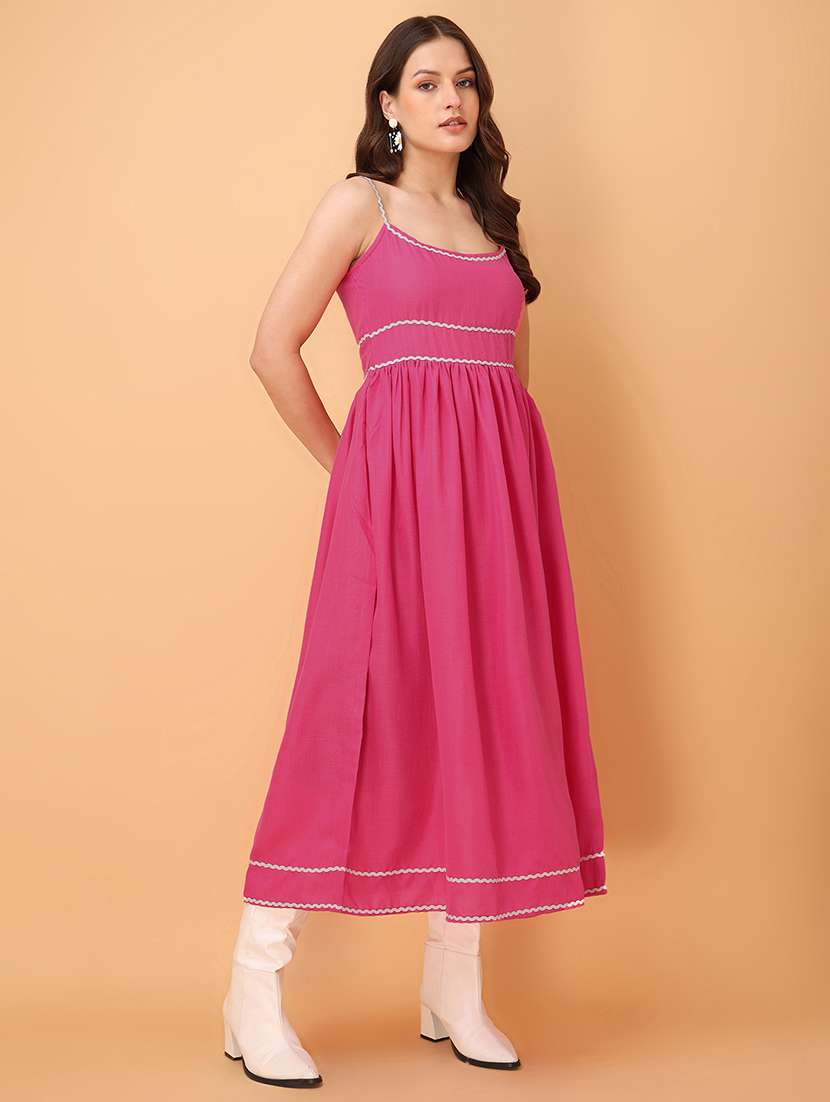 women solid shoulder strap fit and flare dress - 22549440 -  Standard Image - 3
