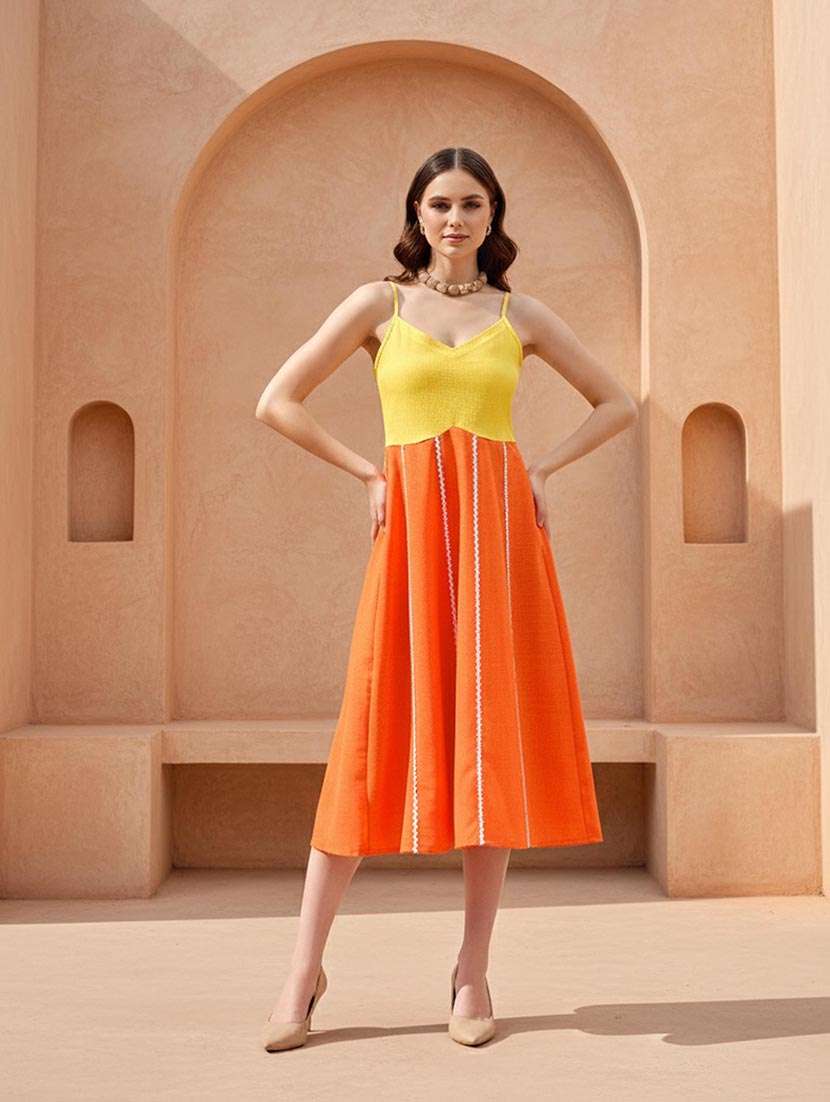 Women Colourblocked Shoulder Strap Fit And Flare Dress - 22549477 -  Standard Image - 3