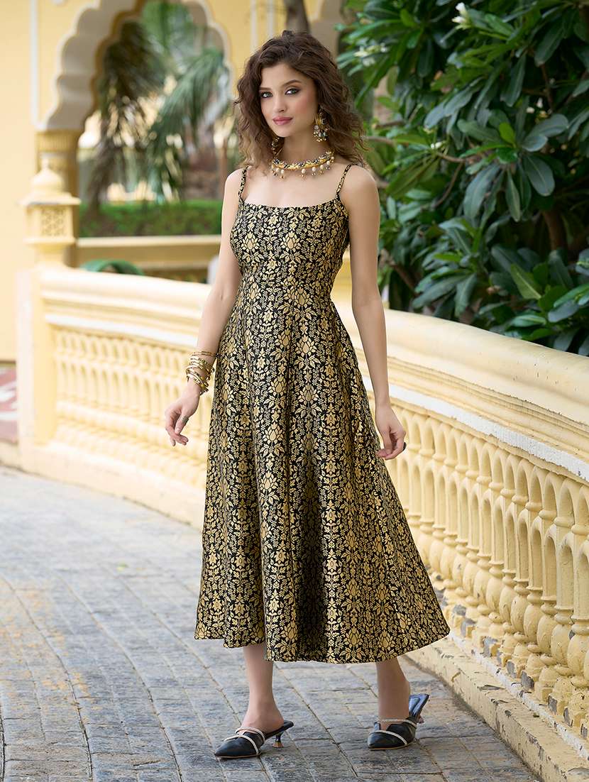 Women Self Design Shoulder Strap Fit And Flare Dress - 22549486 -  Standard Image - 3