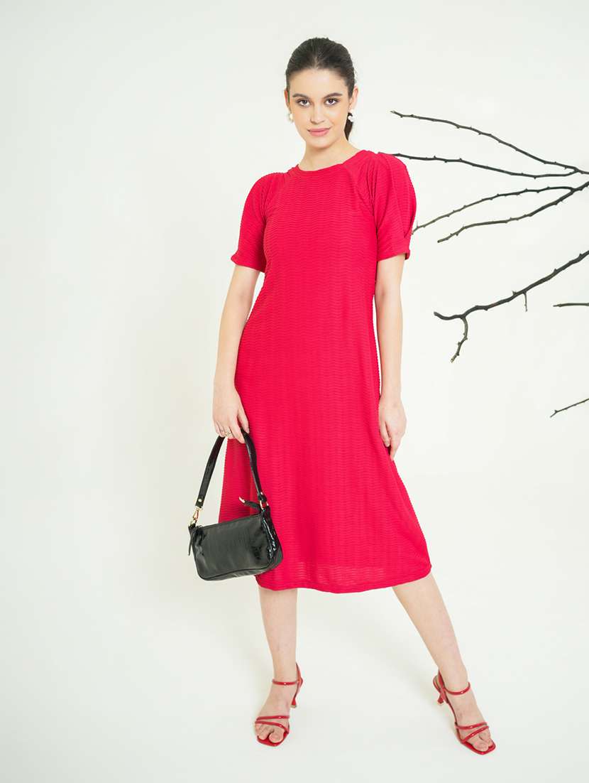 women self design short sleeves a-line dress