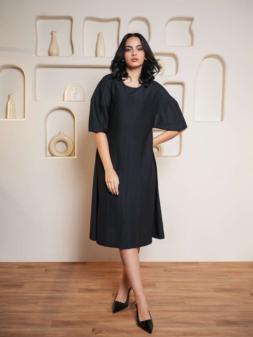 women self design short sleeves a-line dress