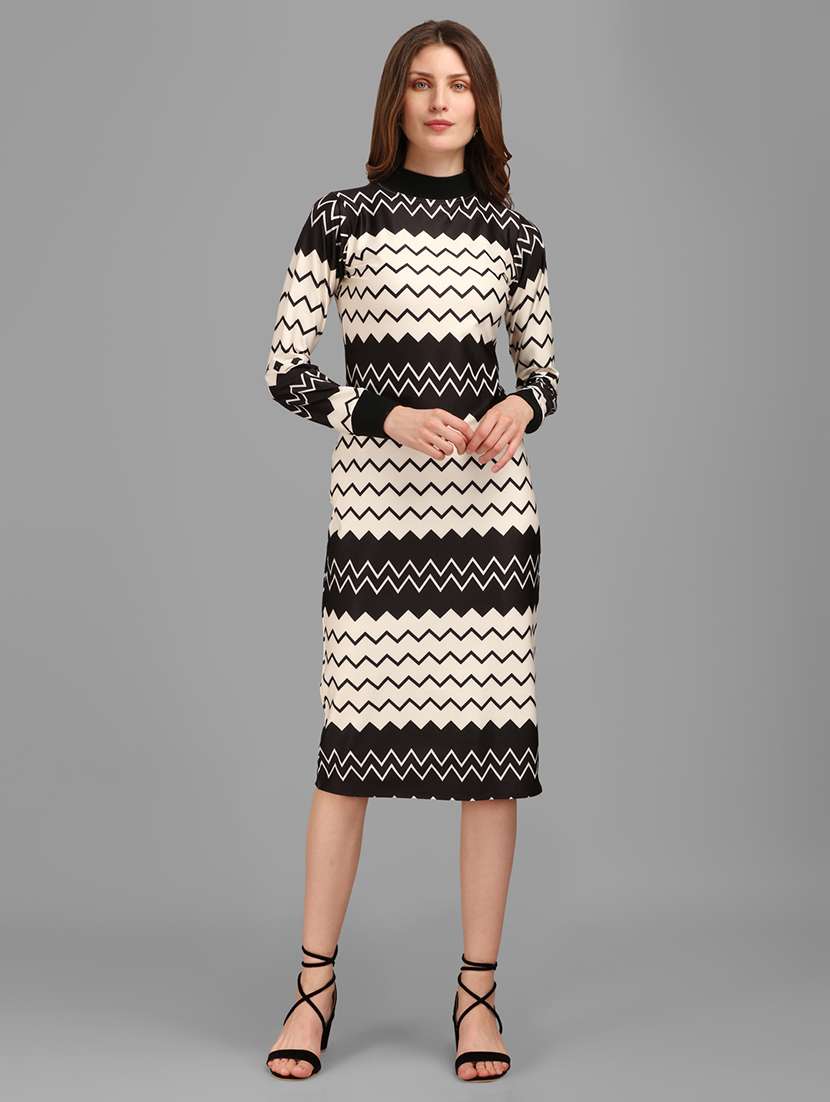 women printed long sleeves bodycon dress